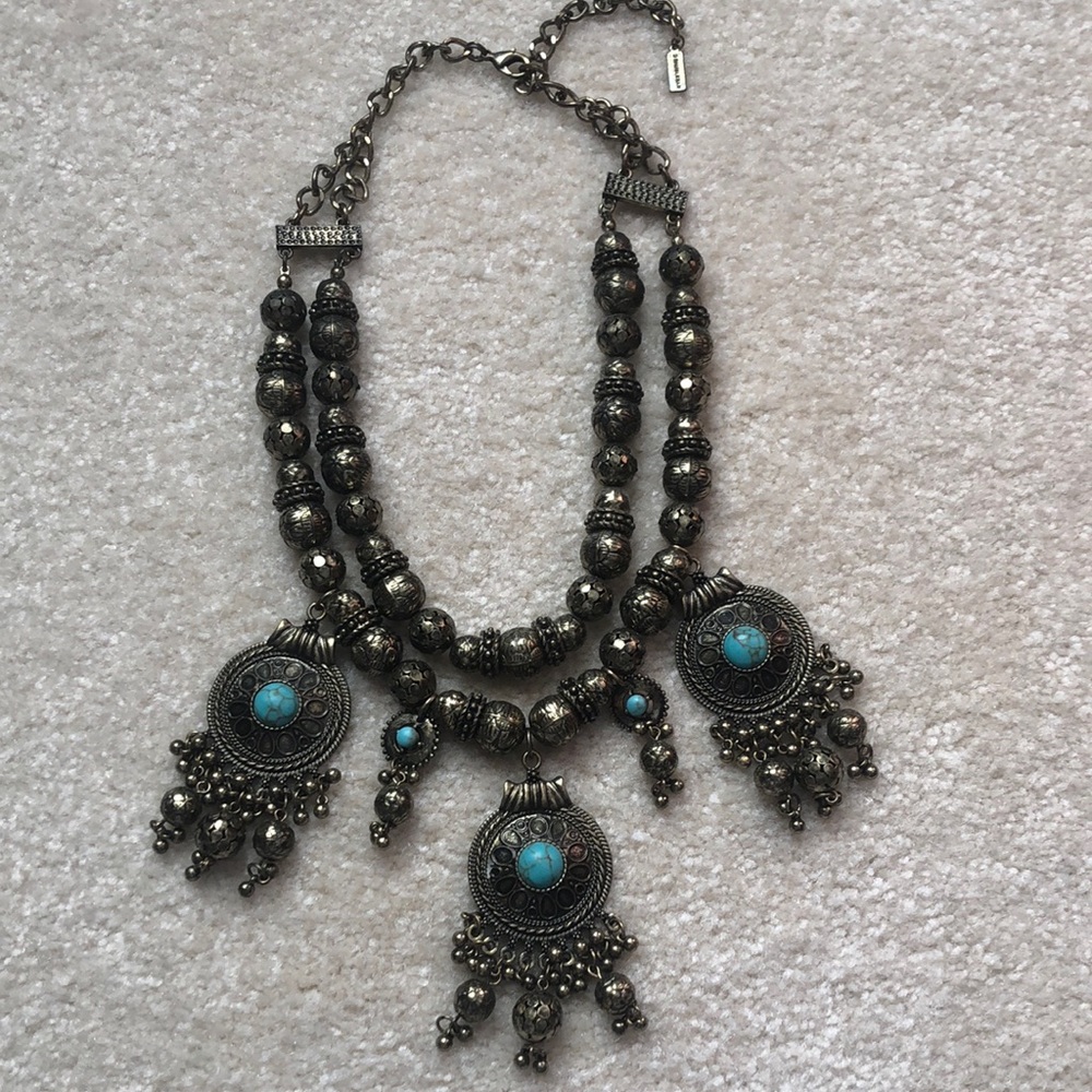 Burnished gold ton and turquoise necklace
